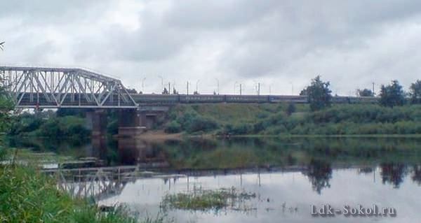 вид на железнодорожный мост, город Сокол, река Сухона