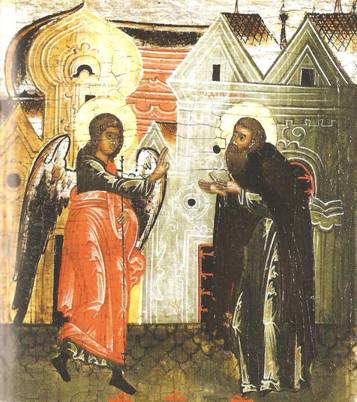 Ангел повелевает Дионисия поставить церковь во имя Покрова Богородицы и благословляет его