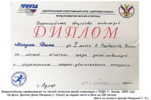 Диплом Димы Мяндина (Адлер 2000 г.)